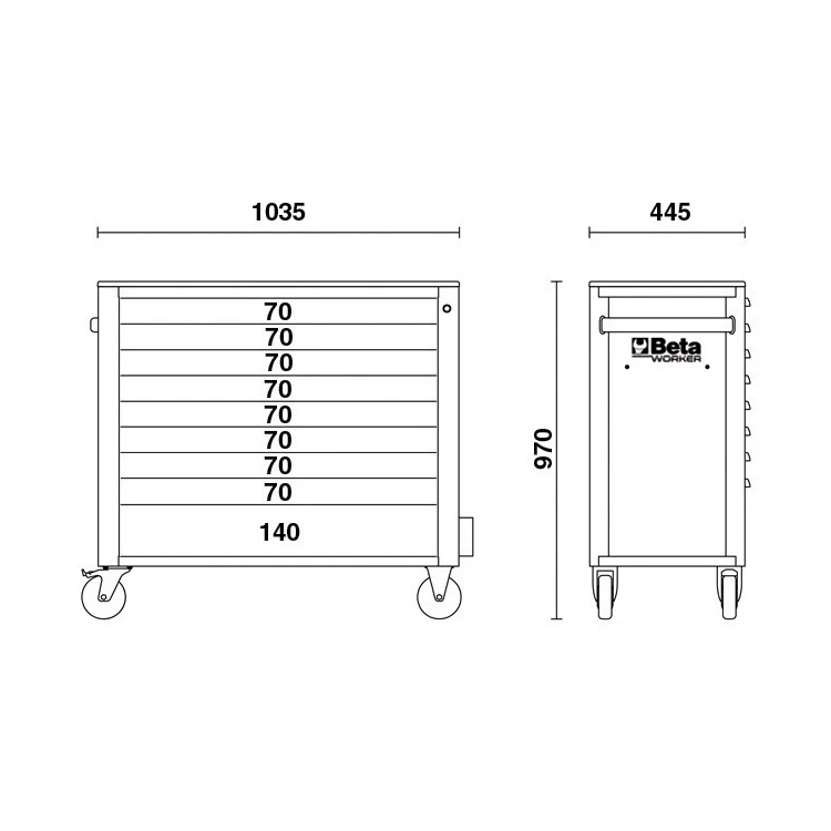 Beta BW 2400S XL9/E-XXL - Carrello porta attrezzi a 9 cassetti completo di 716 utensili