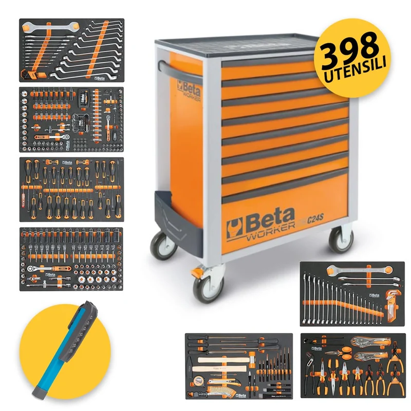 Beta BW 2400S 8/E-L - Carrello porta attrezzi completo di 398 utensili - arancione