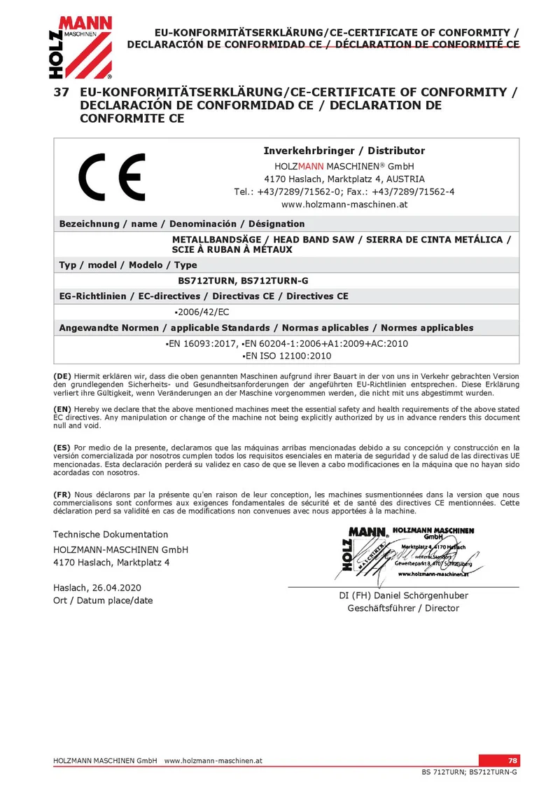 HOLZMANN bs712turn_230v Segatrice sega a nastro con regolazione idraulica discesa archetto kw 1,1