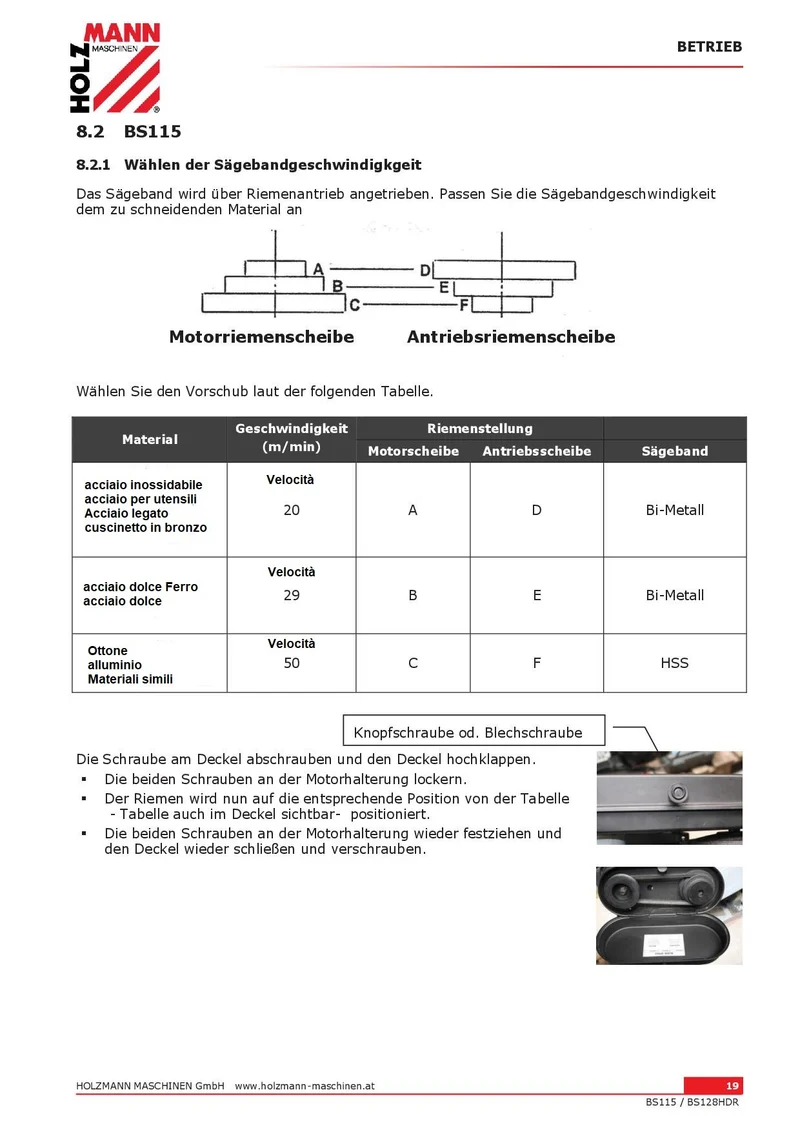 Holzmann BS115 400V - Sega a nastro per metallo con basamento
