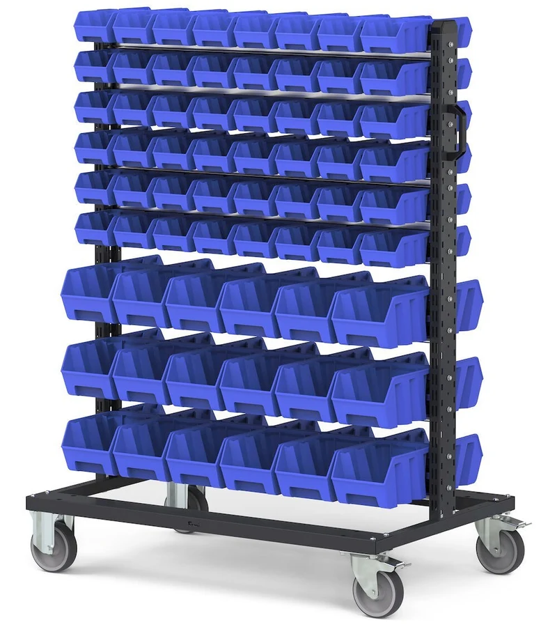 Fami BINCART1073 - Carrello con 132 contenitori a bocca di lupo Picking Box Air blu cielo