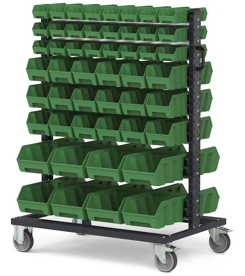 Fami BINCART1064 - Carrello con 100 contenitori a bocca di lupo Picking Box Air verde traffico