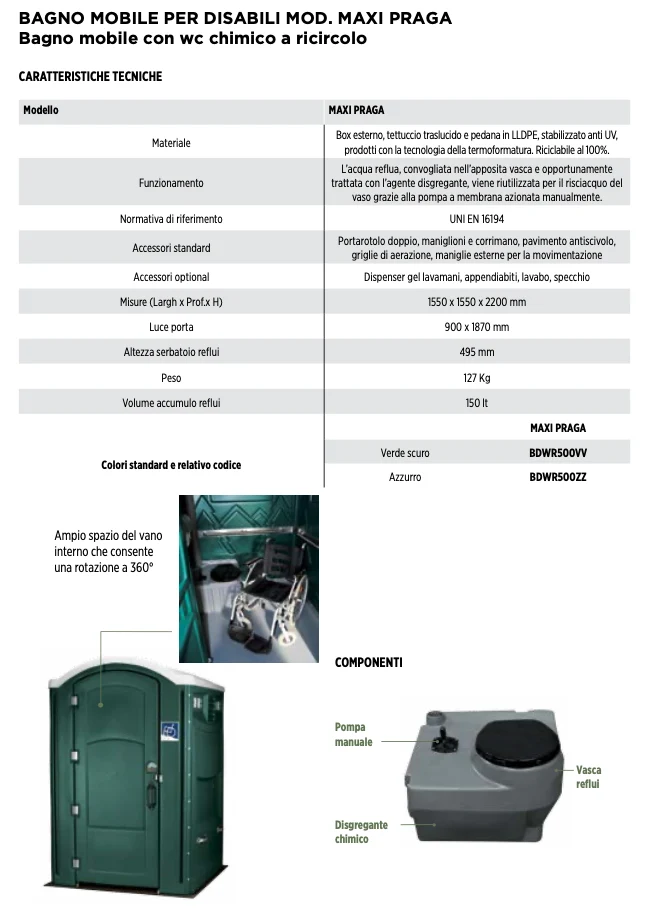 Rototec BDWR500VV - Bagno mobile WC chimico per disabili a ricircolo