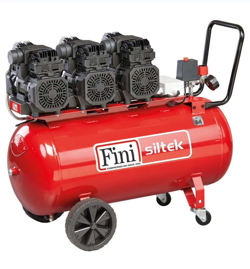 Fini Siltek tb 100t/4 hp , 100 litri , 8 bar , 4hp ,220v , compressore 3 motori , silenziato senza olio
