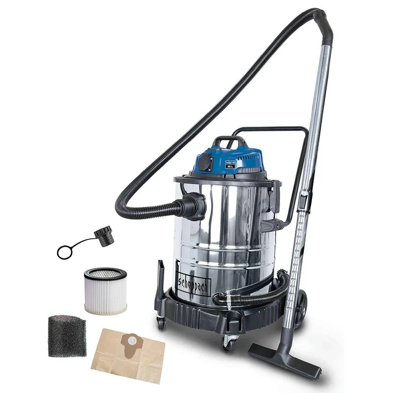 Scheppach ASP50-ES - Bidone aspiratutto aspirapolvere e liquidi in inox 50lt 1400w