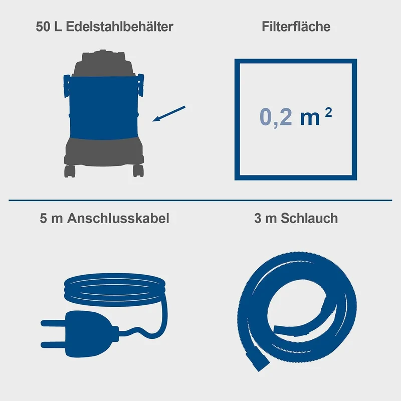 Scheppach ASP50-ES - Bidone aspiratutto aspirapolvere e liquidi in inox 50lt 1400w