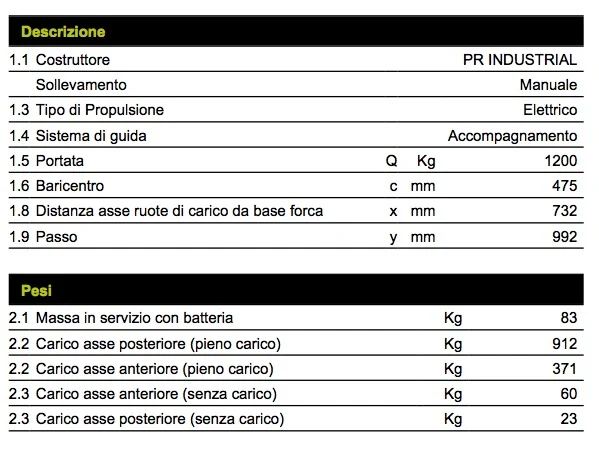 Pramac AGILE S4 950X525 - Transpallet elettrico a batteria 1200Kg