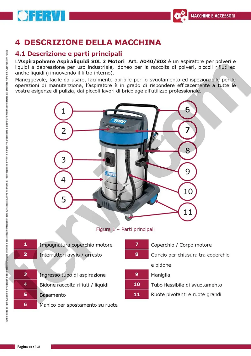 Fervi A040/803 - Aspirapolvere aspiraliquidi 80l 3 motori