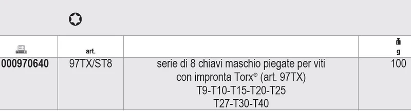 BETA 97TX/ST 000970640 Serie di chiavi maschio piegate Torx, brunite, con anello