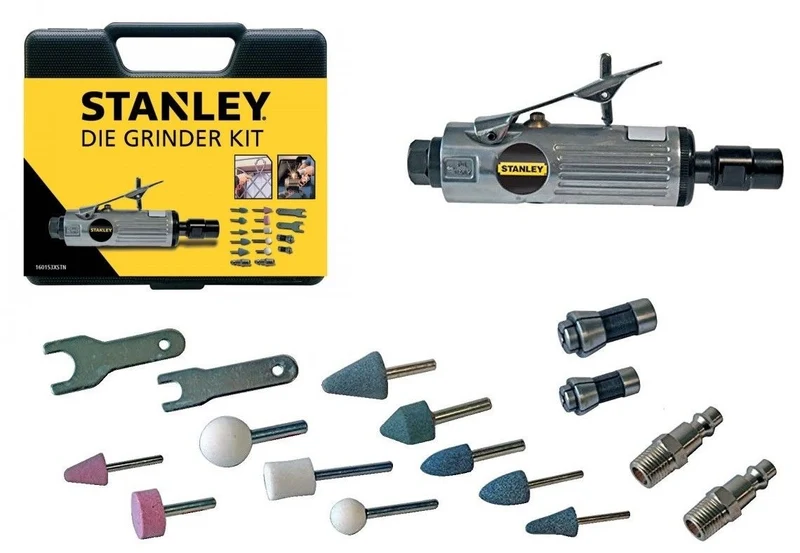 Kit smerigliatrice pneumatica dritta Stanley 160153XSTN + 10 mole e Accessori