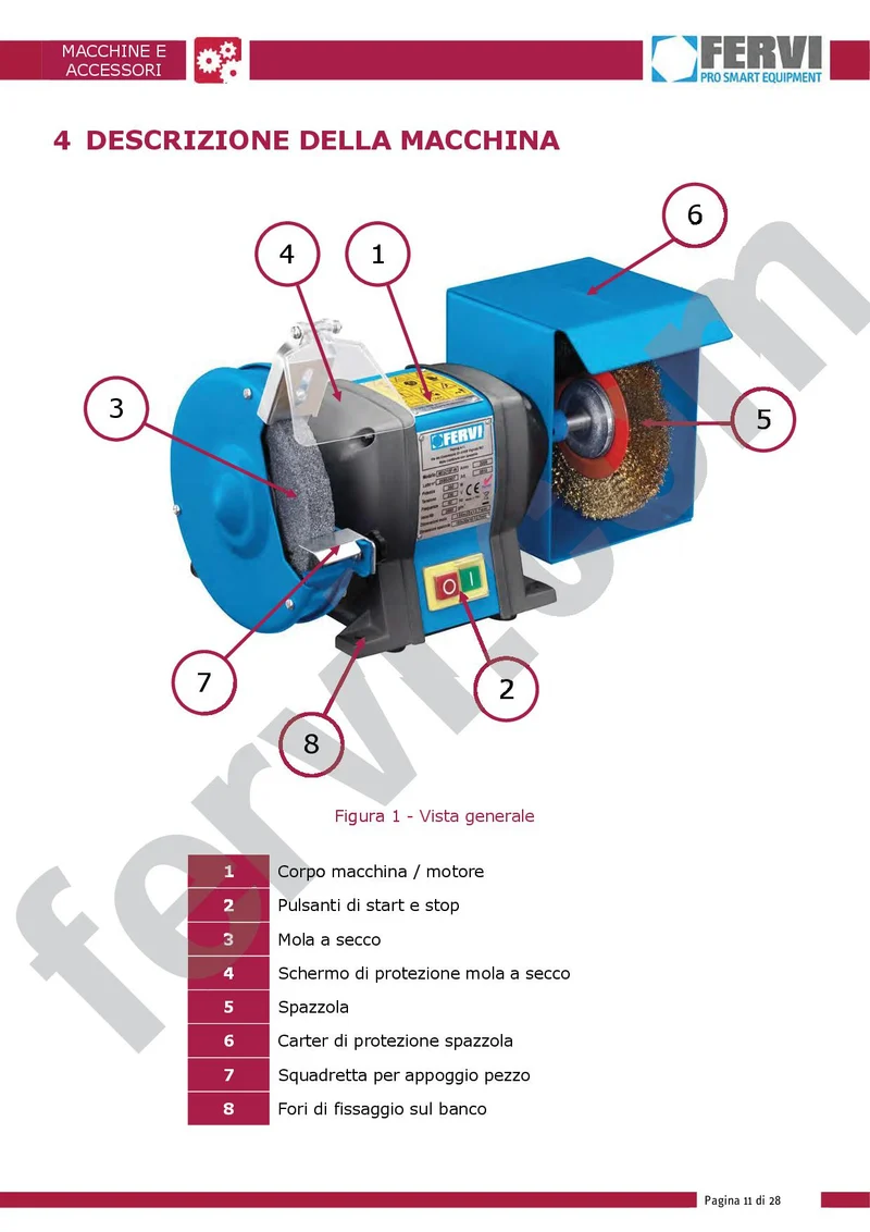 Fervi 0510 Mola smeriglia da banco combinata pietra e spazzola 220V FERVI