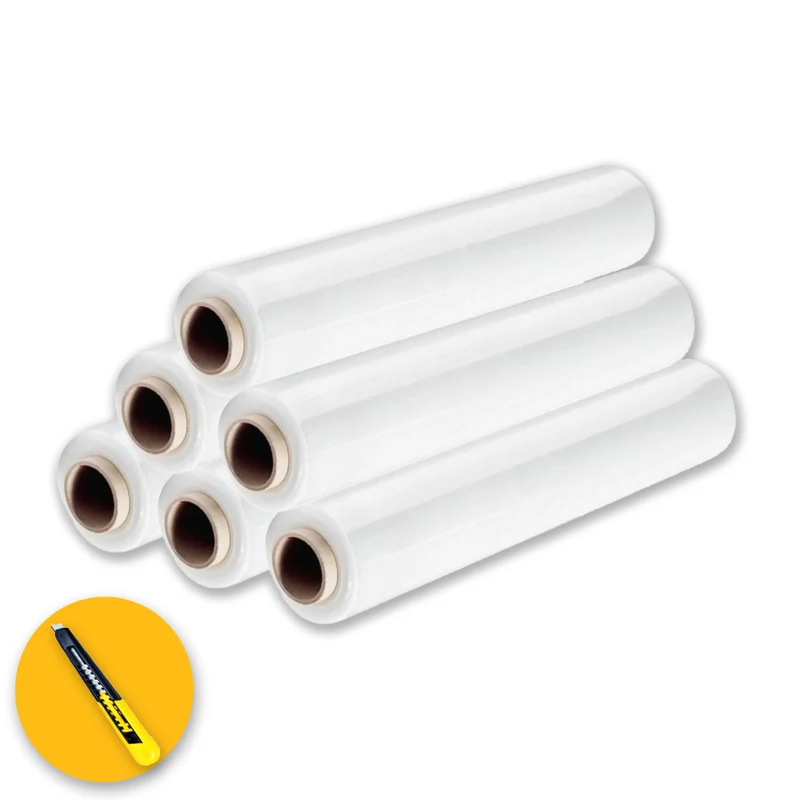 6 ROTOLI - Film estensibile manuale BIANCO 23 µm - bobina da 2,4 kg altezza 50cm lunghezza 180mt