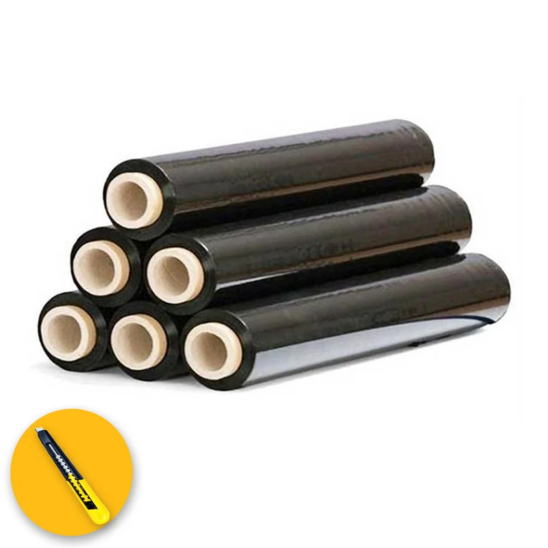 6 ROTOLI - Film estensibile manuale NERO 23 µm - bobina da 2,4 kg altezza 50cm lunghezza 180mt