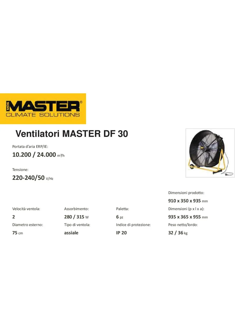 Master DF 30 - Ventilatore professionale carrellato Ø 75cm 280W/315W