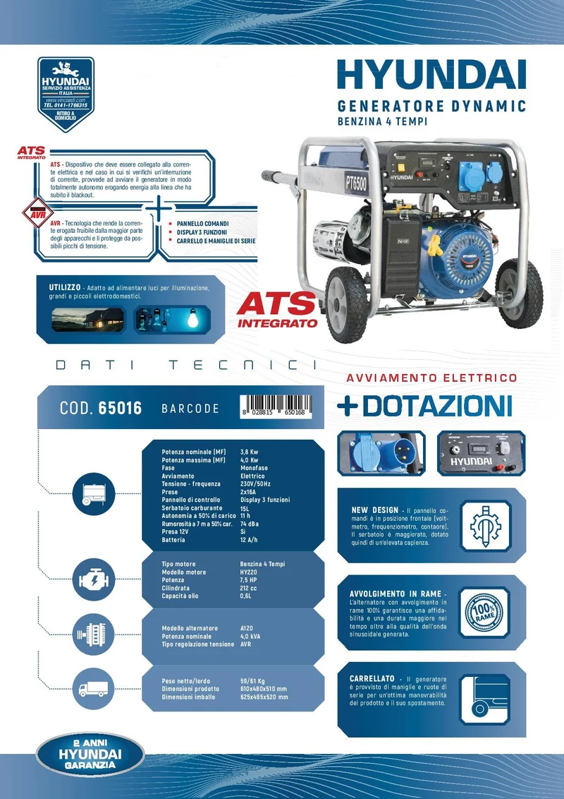 Generatore di corrente con ATS Hyundai 65016P