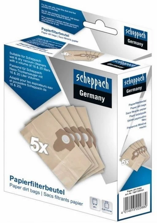Scheppach Kit 5 sacchetti di carta per aspiratori nts16 e nts20
