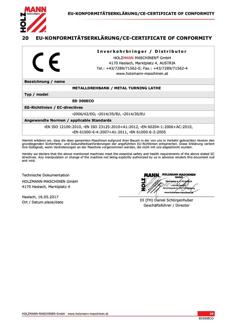 Holzmann ED300ECO - Tornio parallelo da banco per metallo