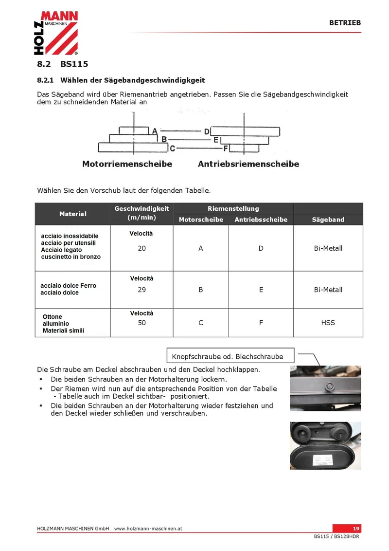 Holzmann BS115 220V Sega a nastro per metallo con basamento