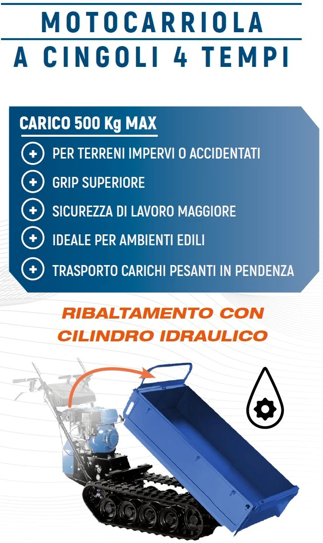 Motocarriola a Cingoli HYUNDAI 65910 212CC Carico Max 500 KG Ribaltamento idraulico