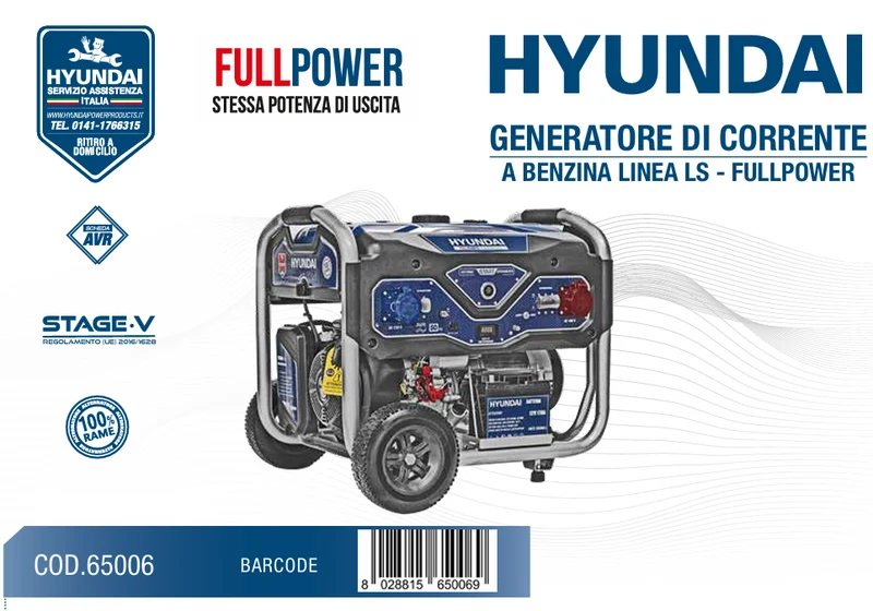 Hyundai 65006 - Generatore benzina 220V-380V LS FULLPOWER , max 5,5Kw 220v e max 6,0Kw 380V