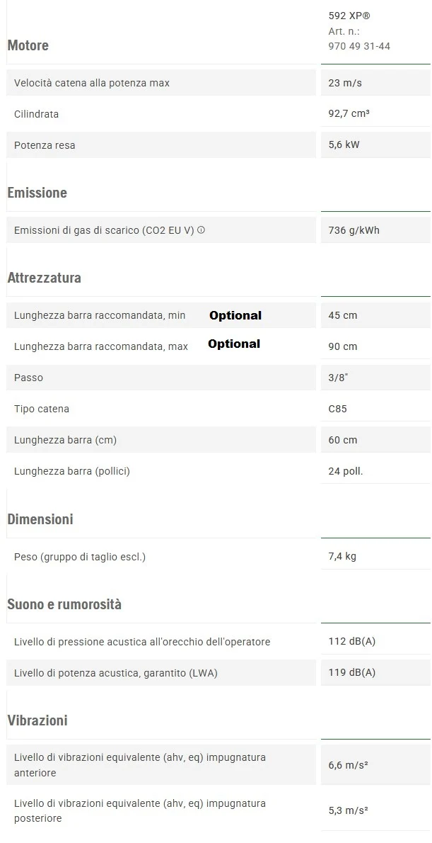 Husqvarna motosega forestale 592 xp barra 60 cm 92,7 cc