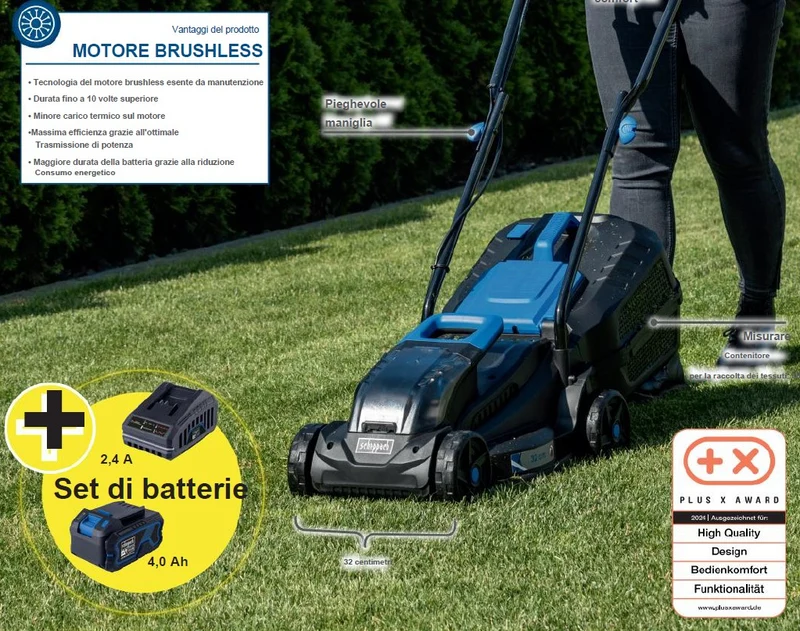 Scheppach bc-mp320-x rasaerba Brushless a batteria 20V , taglio 32 mm , 1 batteria 4.0Ah + caricabatteria inclusi