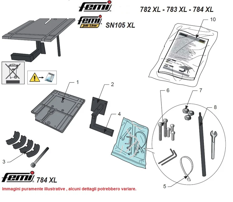 FEMI 7075172 Piano in alluminio con guide Per segatrici Femi 782XL - 783XL- 784XL e SN 105 XL