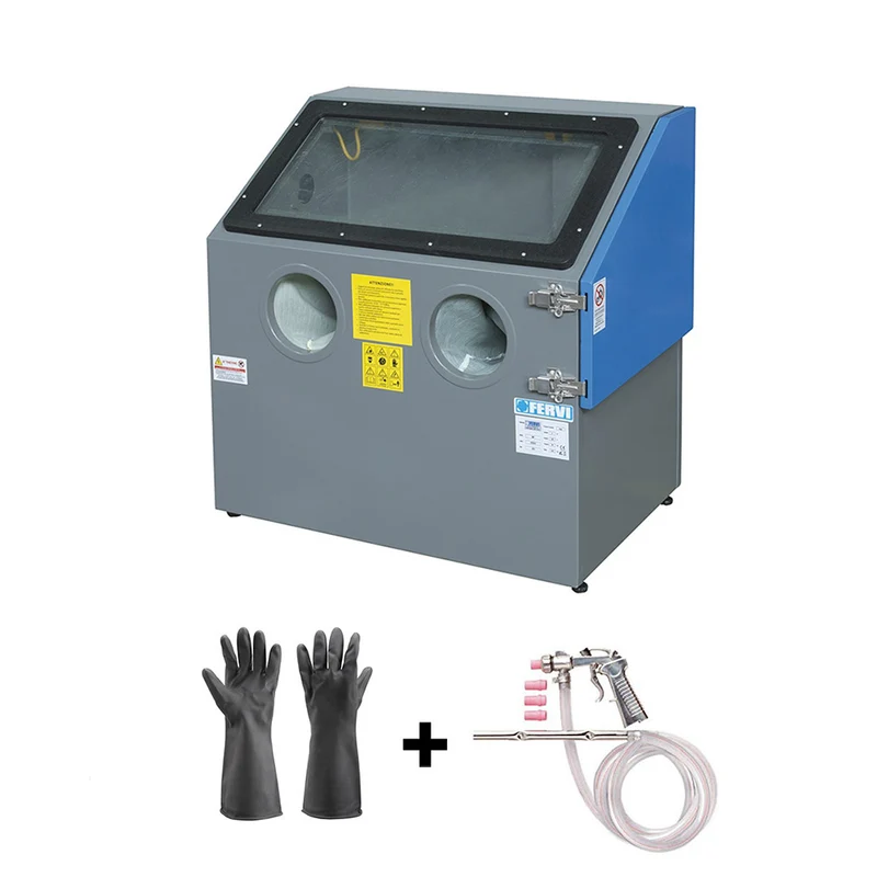 Fervi 0487 - Sabbiatrice da banco a cabina completa di pistola e guanti