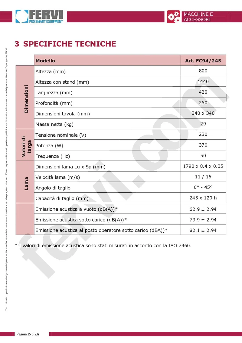 Fervi FC94/245 - Sega a nastro per legno 245mm