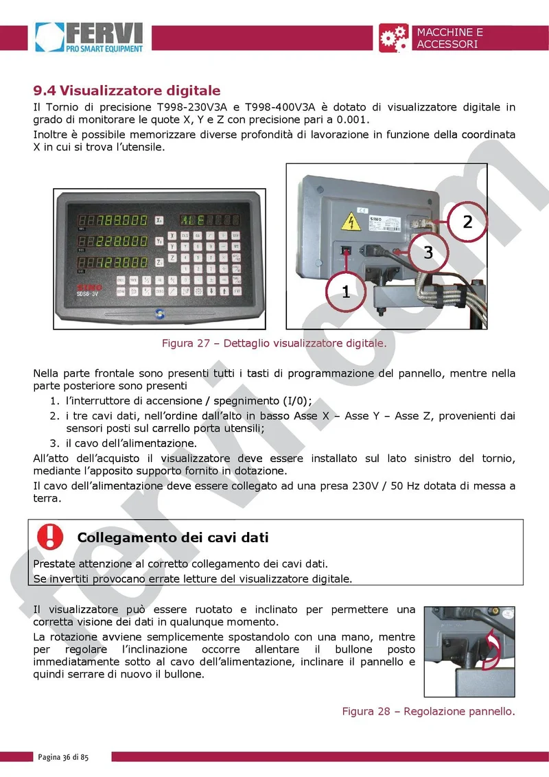Fervi T998/230V3A - Tornio parallelo passaggio con visualizzatore