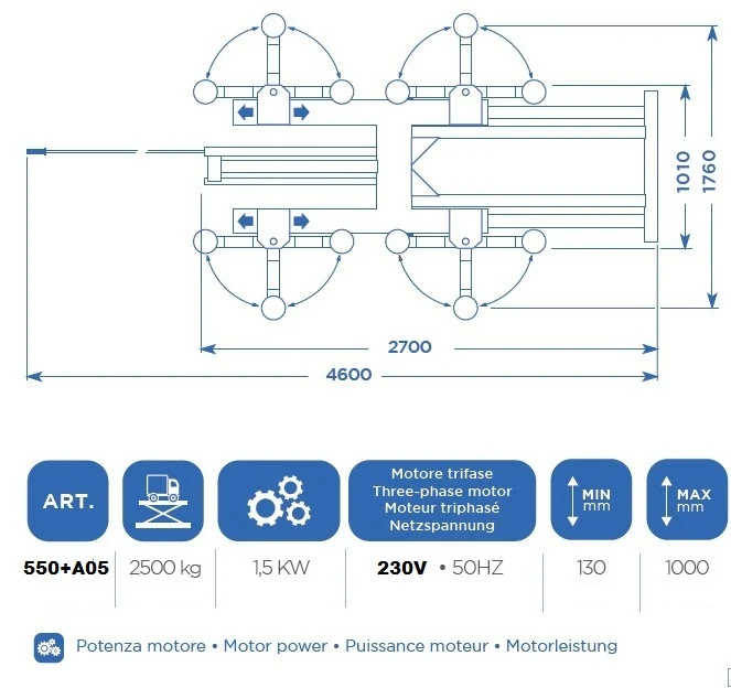 Omcn 550+A05 sollevatore auto elettroidraulico compatto 1,5 Kw , 230v , portata max 2500 kg