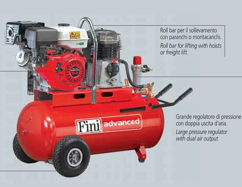 Compressore Fini Pneumair BK119-100-9S AP motore a scoppio HONDA , 14 bar - 642 l/min