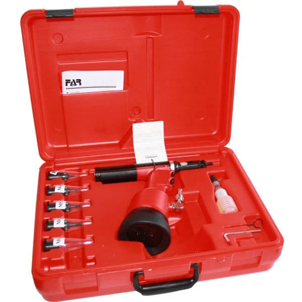 Rivettatrice FAR KJ60 oleopneumatica per inserti filettati con tiranti e testine M3 ÷ M8 completa di valigetta