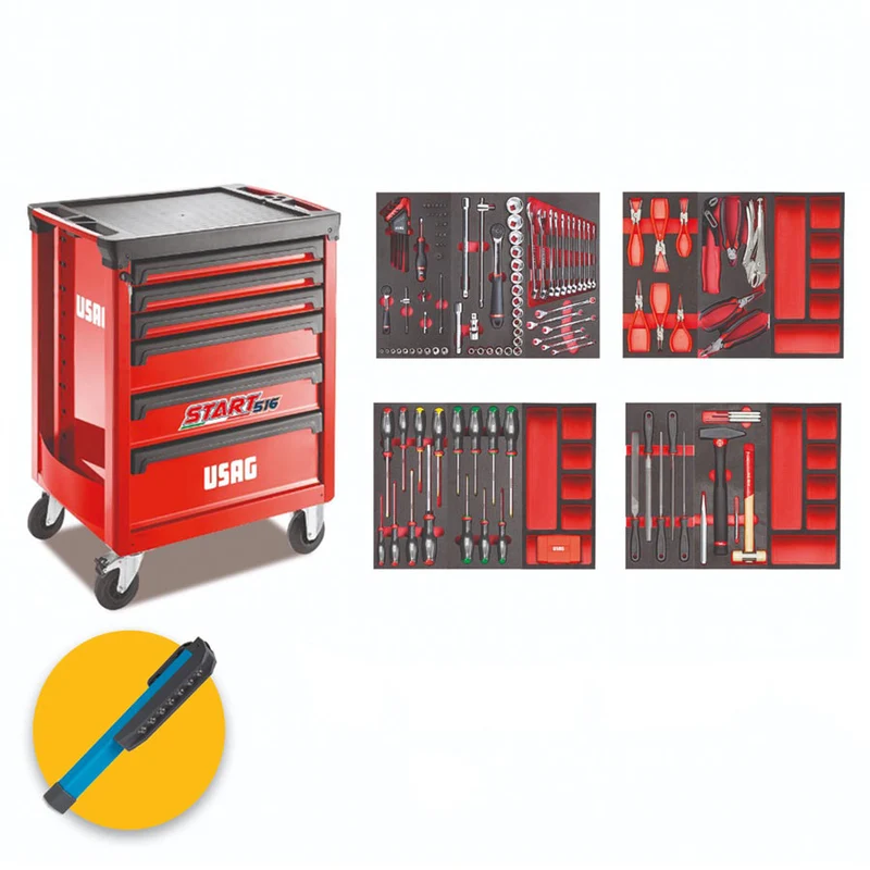 Usag 516 ST6MM - Carrello officina portautensili per attrezzi completo di 156 pezzi