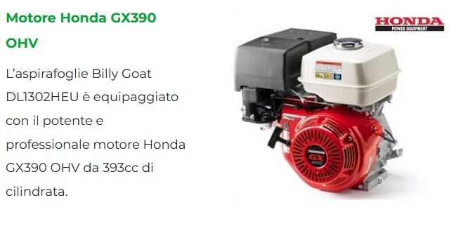 Aspirafoglie da cassone Billy Goat DL1302HEU - motore Honda GX390